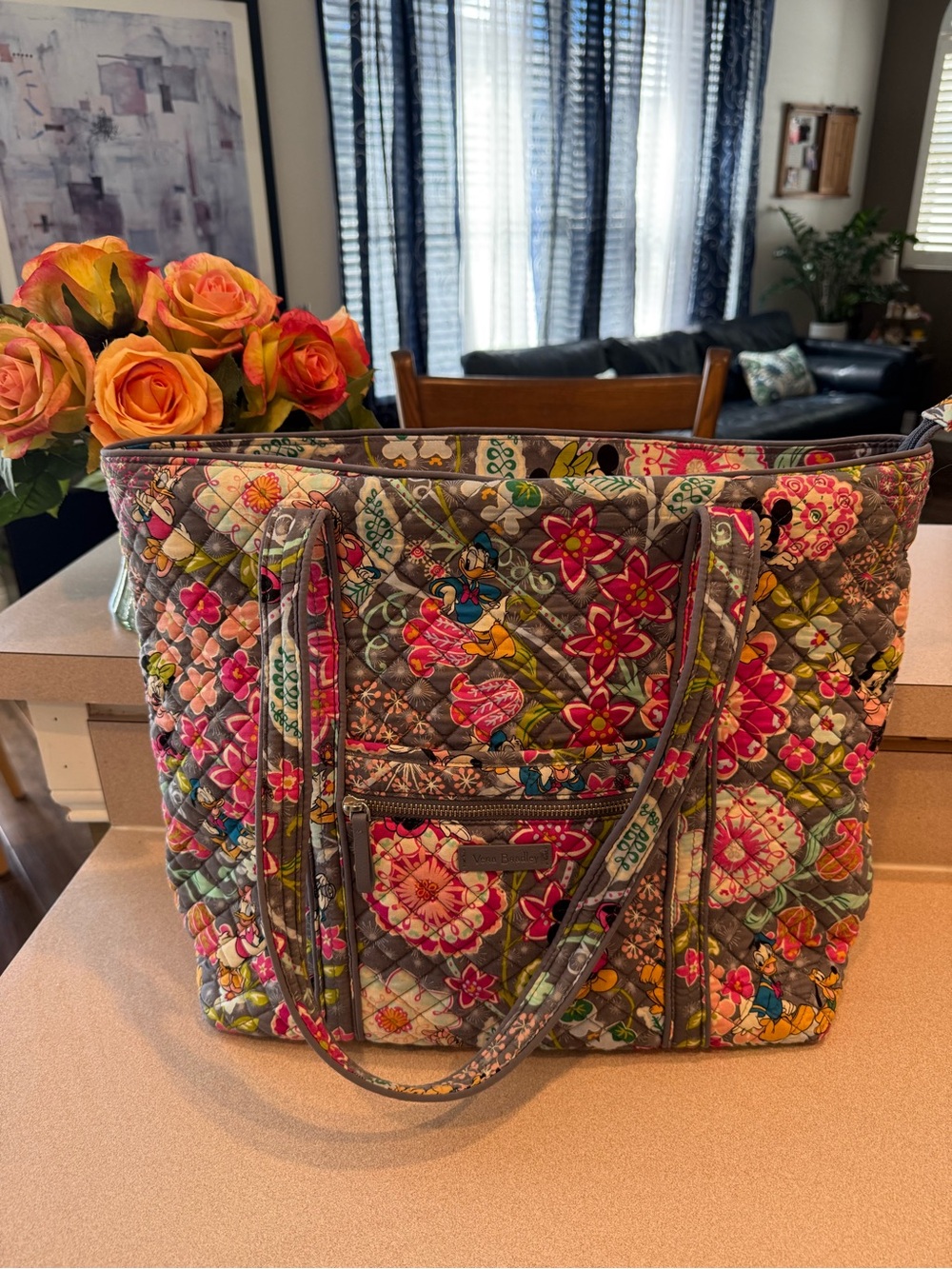 Vera Bradley Quilted Disney Tote in Mickey & Minnie Petal Multi Collection